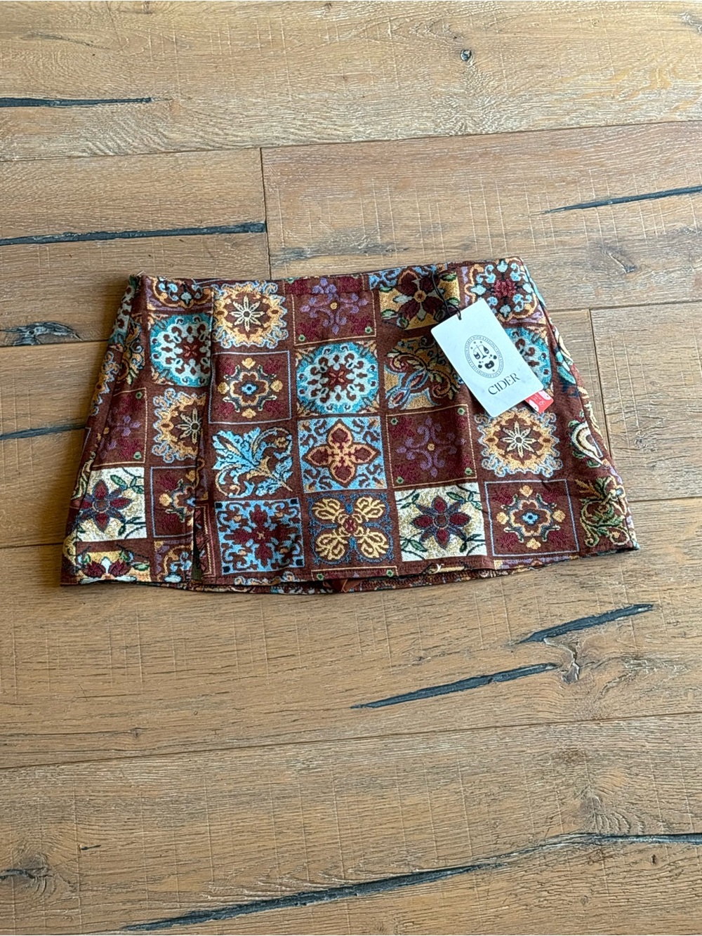 CIDER Tapestry Tile Print Skort Brown Blue Floral Boho Size 4